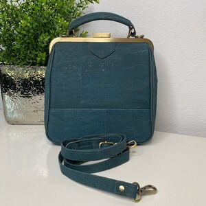 Laflore Paris Bebebark Teal Cork Convertible Backpack Crossbody Handbag Brass